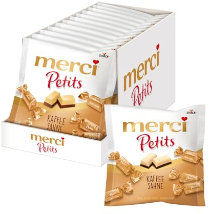 merci Petits Kaffee-Sahne – 12 x 125g – Kleine Pralinen aus weißer Schokolade auf Edel-Kaffee-Sahneschokolade