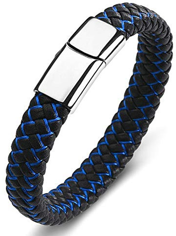 Daesar Lederarmband Herren Schwarz 18.5CM, Partnerarmband Magnet Armband Leder Geflochten Charms