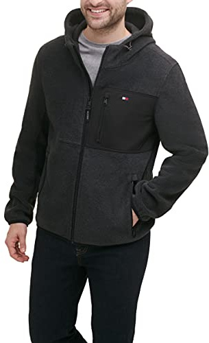 Tommy Hilfiger, Giacca in pile da uomo con cappuccio, Large