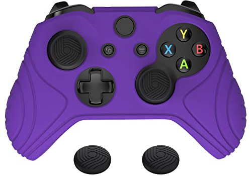 PlayVital Funda de Silicona para Xbox One S/X - Cubierta de Goma, Protector Antideslizante de Tacto Suave, Carcasa con 2 Tapas de Joystick, Protección Completa para Mando (Violeta)
