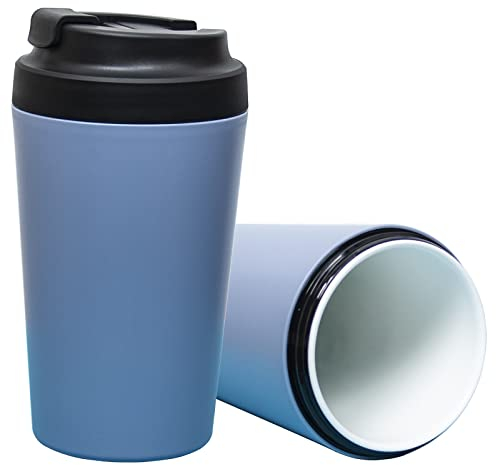 Klaraber Travel Coffee Cup, Ceramic Lined Travel Mug with Leakproof Lid, Insulated & Reusable, Eco-Friendly for Hot & Cold Drinks 350ml (Blue)