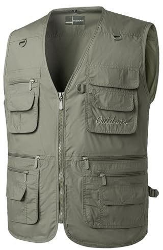 Yukirtiq Herr fiskeväst med flera fickor camping Gillette resa väst jacka ärmlös hundträning väst vandring väst fotografi topp, Armégrönt, 4XL