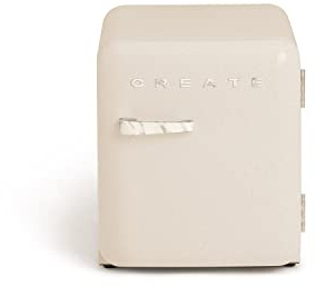 CREATE / RETRO FRIDGE 50 MARBLE/Kühlschrank in Cremeweiß, Griff Marmor / 85W, Minibar, eine Regalfläche, Retro-Design, 50cm, zwei Ablagen, 48L Fassungsvermögen, energiesparend, 50x44x49,8cm