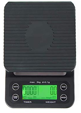Bilancia da cucina digitale, (3 kg, 0,1 g) Mini bilancia da caffè Bilancia da cucina elettrica Display LCD retroilluminato Caratteristiche della tara Acciaio inossidabile nero (nero, 195 * 130 * 30