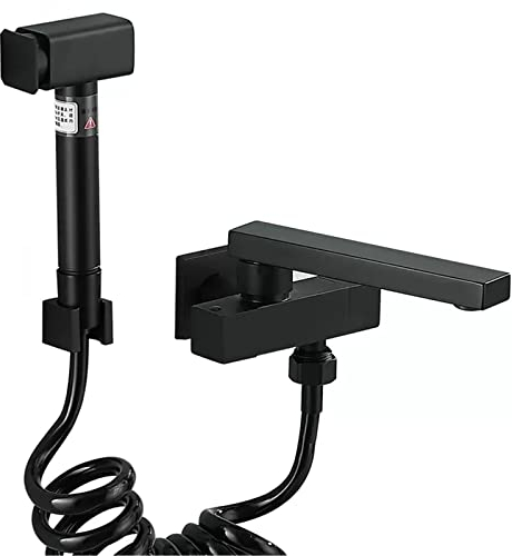 WPHH Mattes Schwarzes Hand Bidet Sprüher, Windel Sprüher Set Aus Messing, Badezimmer Toiletten Bidet Aufsatz Set, Wand Bidet Armaturen Mit 360 ° Drehbarem Auslauf, Einzelnes Kaltes Wasser