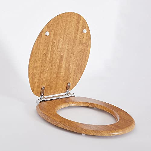 MILANO 375x435mm Oak Effect Toilet WC Seat Top Fix Chrome Soft Close Hinges