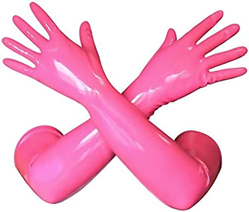 Manoplas Largas De Goma De Látex Para Mujer Guantes Con Dedos,Rosa,M-0,6 Mm