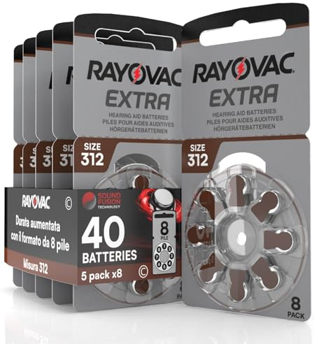 40 Batterie Per Apparecchi Acustici Rayovac Extra 312. - 5 Blister da 8 Pile