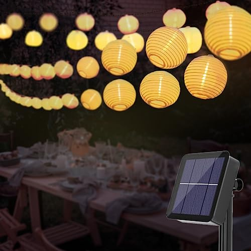 Led lichterkette lampions außen solar,6.5M 30 LED Laternen 8 Modi Wasserdicht Solar Beleuchtung, Solar Lichterkette Aussen für Garten, Hof, Hochzeit, Fest Deko, Balkon, Weihnachten,Party Deko