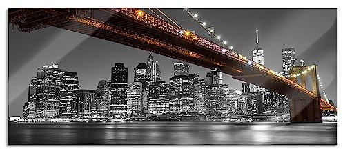 Pixxprint Glasbild Panorama, Wandbild aus Echtglas, Skyline von Manhattan, 100x40 cm, inkl. Aufhängung und Abstandshalter