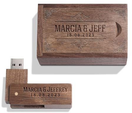 Clé USB gravée personnalisée en Bois Massif USB 3.0 Drive Clé USB en Bois avec Gravure personnalisée, Cadeau pour Mariages, Anniversaires, remises de diplômes, Anniversaires (Nogal B, 32GB)