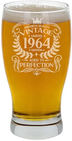 Always Looking Good Regalo de 61 cumpleaños para hombres, vintage, 1964 envejecido a la perfección, vaso de cerveza grabado de pinta para 61 años, vasos de cerveza de tulipán grabado