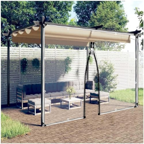 Tende Di Tela Cerata Chiare Esterni Con Porta a Cerniera, Pannelli Laterali in Telone Impermeabile Trasparente Con Occhielli, Tende Antipioggia Pvc Per Pergola Gazebo Carport,WxH-1.9x2.2m/6.2*7.2ft