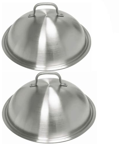 Griddle Accessories Pot Wok Lids - Heavy Duty 12 Inch Round Basting Cover - Stainless Steel - Cheese Melting Dome and Steaming Cover - Best for Use in Flat Top Grill Cooking Indoor Outdoor- 2 Domes