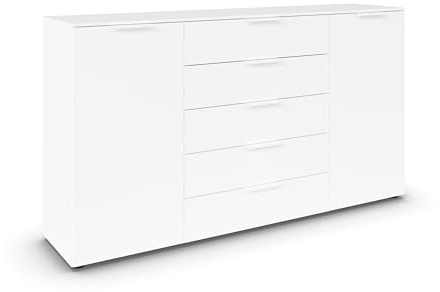 Rauch Möbel Flipp, Kommode, Farbe Weiß, Breite 180 cm | Sideboard, 2-türig, 5 Schubladen, Soft-Close-Funktion, für Schlafzimmer, Gästezimmer, Wohnzimmer, Garderobe, Flur
