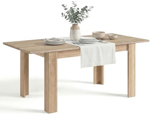 duehome | Mesa de Comedor Extensible, Mesa Rectangular, Modelo Sira, Acabado en Roble Canadian, Medidas: 140-190 cm (Largo) x 90 cm (Ancho) x 78 cm (Alto)