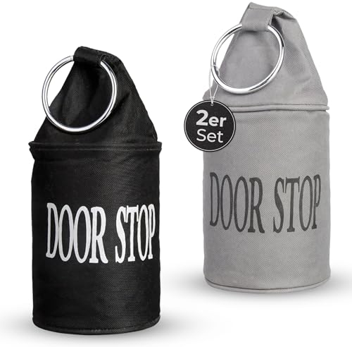 TOPANBIETER 999 Dekorativer Türstopper 2er Set mit Metallring - Türhalter Fensterpuffer - Bodenstopper Tür Stopper Türkeil (schwarz und grau)