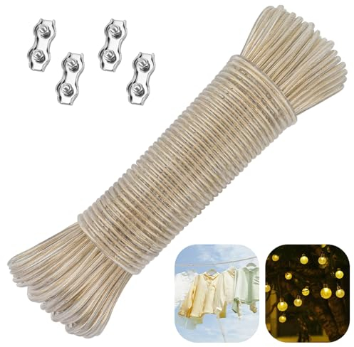 Bomtop Corde à Linge de 30m avec Noyau en Acier, Fil a Linge Extérieur, Corde à Linge avec Noyau en Acier pour l'extérieur, Fil Etendoir Linge Exterieur, Câble à Linge Extérieur Camping pour Jardin