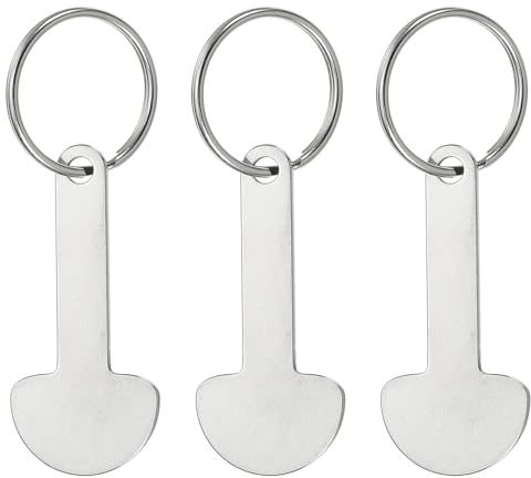 PATIKIL Shopping Trolley Token Key Ring, 3 Pack 2 Inch Stainless Steel Cart Remover Unlock Release Keychain for Grocery Shopping Cart, Silver Tone