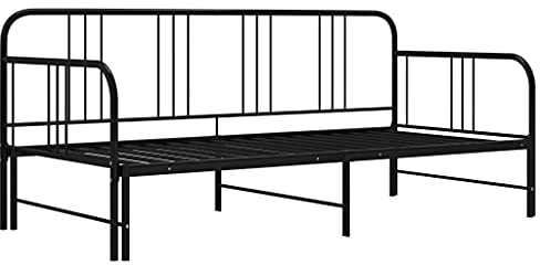 QZZCED Hotelbetten Tagesbett Luxus-Betten Schlafzimmer-Betten Tagesbett Ausziehbar Schwarz Metall 90x200 cm für Schlafzimmer, Hotels, Wohnungen