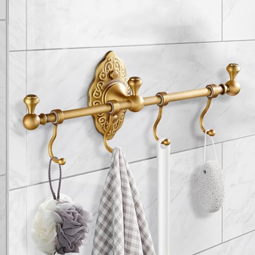 Messing Handtuchhalter, Vintage Handtuchhalter mit 4 Haken, Gästehandtuchhalter für Wand Dusche, Einzelne Handtuchstange, für Bad Küche, Gold