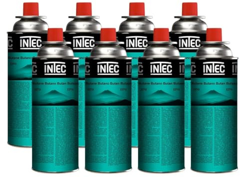 INTEC - Pack 8 Cartouches Gaz Butane 250g UN2037 | Bouteilles Sécurisées sans Fuite pour Réchaud de Camping Plancha Chalumeau Cuisine et Désherbeur Thermique Polyvalent