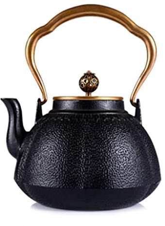 CAFIEDR Melon Pattern Iron Kettle Stove Kettle Uncoated Cast Iron Teapot Cast Iron Teapot Stainless Steel Infuser for Loose Leaf Tea Durable Construction