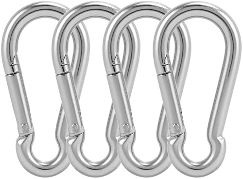 QWORK® 4-pack M10 karbinhakar – 304 rostfritt stål – kraftiga 300 kg/660 lbs lastkapacitet snäppkrokar karbinhakar för camping hängmatta boxningsväskor gungstolar gymutrustning