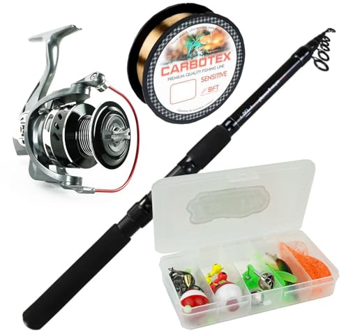 DLT Pursuit Holiday Travel Set - Angelset - Angelrute mit Rolle und Angelschnur - Reise rute - Incl Tacklebox mit Zubehör