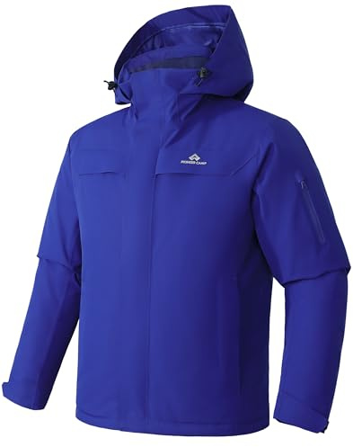 Veste de ski pour hommes - Imperméable - Chaude - Respirante - Veste de snowboard - Veste d'hiver avec capuche - Outdoorjac, bleu, L