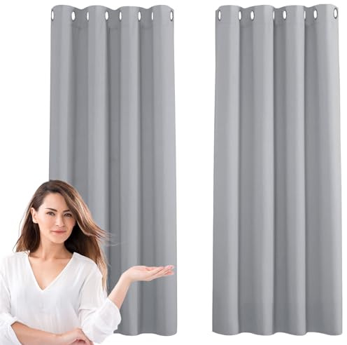 Gardinen Vorhänge Blickdicht 150 x 150 cm Thermo Vorhang Gegen Kälte Und Hitze Blickdicht Wohnzimmer Vorhänge Schlaufen Gardinen Vielen Farben Und Größen für Schlafzimmer Kinderzimmer, Hellgrau