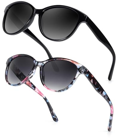 Myiaur Polarised Sunglasses for Women, Trendy Cat Eye Sun Glasses UV400 Protection Classic Retro Shade 2 Pack