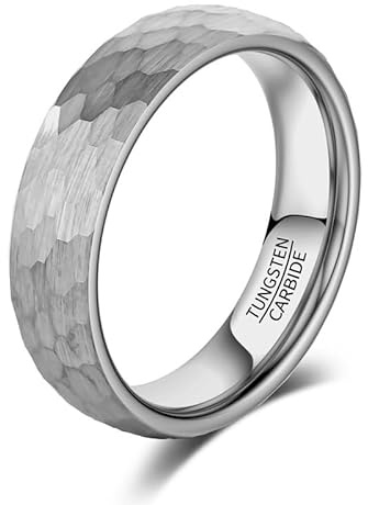 083BASE Wolframkarbid Ring – 4mm/6mm/8mm Breite, Hammerschlag-Design, Stahl- oder Schwarzfarbe, Unisex Partnerring oder Verlobungsring