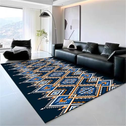 RUGMRZ Teppich Landhaus Deko Geometrisches Design des blauen Teppichs, verschleißfest und lichtecht Teppichmatte 160X200CM