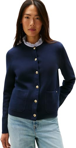 Tommy Hilfiger Chaqueta de Punto Mujer Cardigan Co Jersey Reversible Cardi con Botones, Azul (BR STP Navy/Dark Night Navy), M