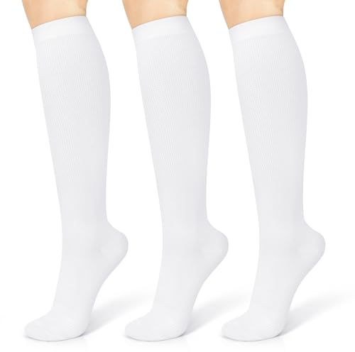 3 Pairs Compression Socks 15-20 mmhg for Men & Women, Support Socks Compression Stockings for Running, Swelling, Nurse, Flight, Nurses,Edema