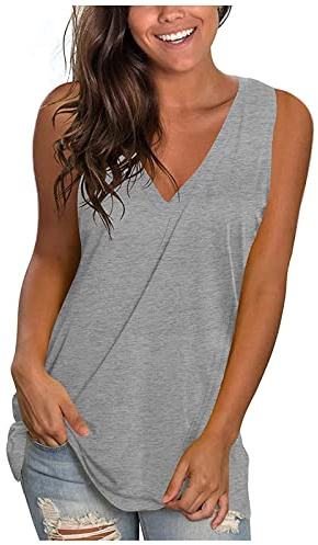 Dyhxuan Camiseta de Tirantes para Mujer Informal - Cuello de Pico, Monocolor, Sin Mangas, Ligera de Algodón, Estilo Sencillo y Versátil
