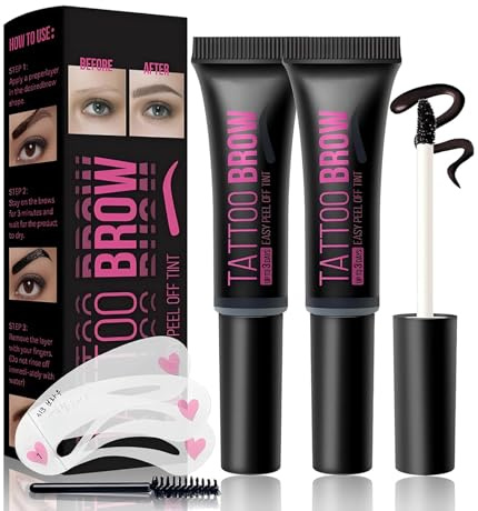 Tinta Sopracciglia Semipermanente Tattoo Brow Peel-Off Gel per lo Styling delle Sopracciglia Tinta per Sopracciglia Con Stencil per Sopracciglia e Pennello (#01, 2pcs)
