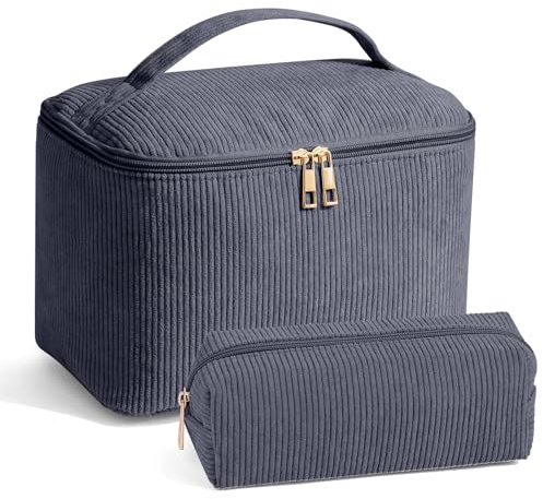 MAGEFY 2er Set Kosmetiktasche Kulturtasche Damen Cord Schminktasche Damen mit Fächern und Griff Make up Tasche für Frauen