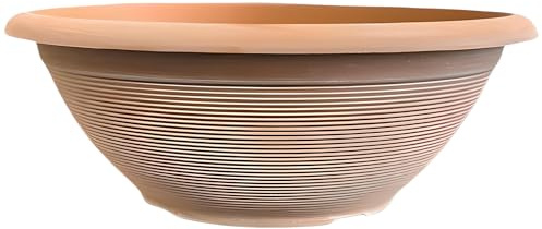 17Inch Garden Bowl Planter Round Decorative Plant Pot Indoor Outdoor Lightweight White or Terracotta Tub for Flowers Herbs Shrubs Patio Balcony Durable Weather Resistant (1, Powdered Clay)