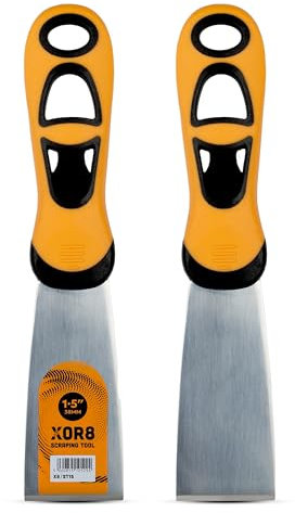 XOR8 Scraping Tool – 1.5”/38mm Precision-Ground Stainless Steel Blade with Soft Grip Ergonomic Handle for Effortless Scraping, Paint, Adhesive, and Caulk Removal in Tight Spaces and Detailed Work