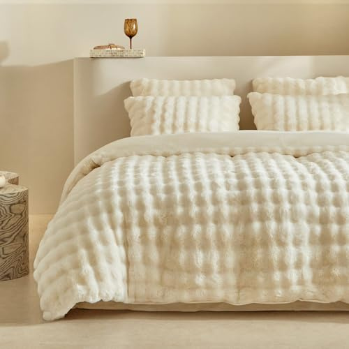 Lekesky Ropa de cama de felpa de 220 x 240 cm, mullida imitación de piel de conejo, ropa de cama de invierno de 220 x 240 cm con cremallera y 1 funda de almohada con cremallera de 80 x 80 cm