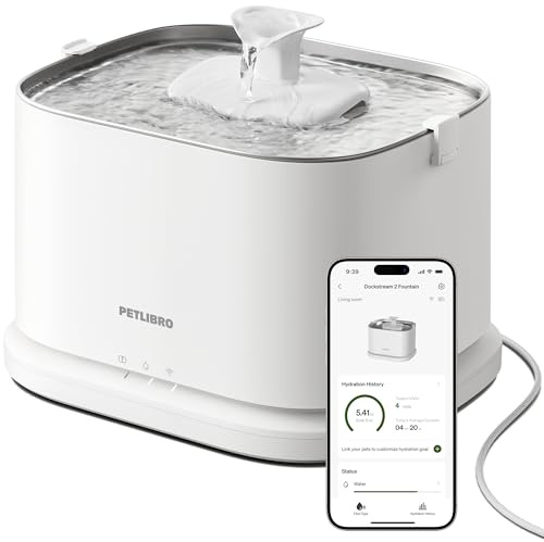 PETLIBRO Dockstream 2 Smart Cat Water Fountain – Real-Time Hydration Tracking, Wi-Fi App Insights, Mains Powered (White, Fountain-3L)