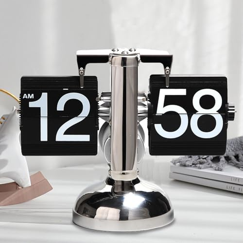 Flip-Schreibtischuhr, Batteriebetriebene Digitale Flip-Down-Uhr, Retro Mechanische Schreibtischuhr Auto-Flip-Uhr für die Dekoration von Zuhause, Zimmer, Büro (Schwarz)