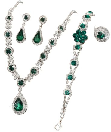 Momeski Schmuck Set Damen,Kristall Edelstein Damen Wassertropfen Halskette Ohrnagel Armband Ring für Hochzeit,Muttertag,Geburtstag,Valentinstag