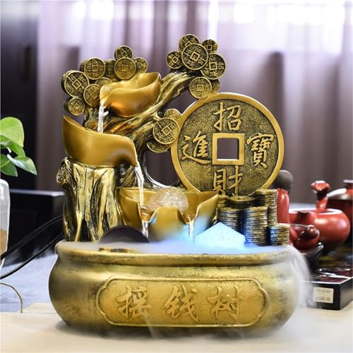 CHYIFSHIY Feng Shui Tabletop Fountain Running Water Wealth Making Circulating Ornaments Opening Gifts Cornucopia Fortune Tree Crystal Ball Money Tree,Home Decor, Housewarming Gift(B(with Mist Maker))