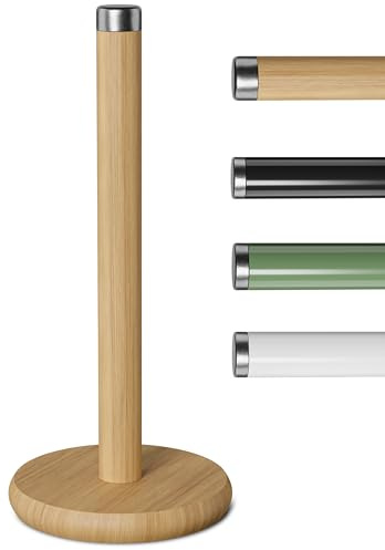 Portarrollos de Cocina JAMAX, Color Blanco, Soporte para Toallas de Papel, de Acero Inoxidable, Organizador de Rollos de Cocina, dispensador de Rollos de Cocina clásico para Cualquier Cocina (Madera)