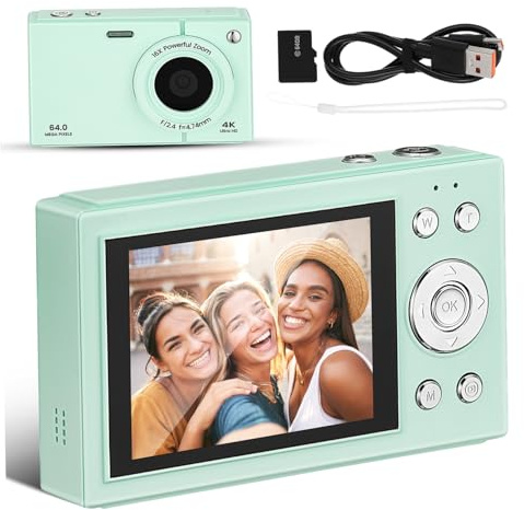 SEWACC 64gb Piccola Macchina Fotografica Retrò Digitale con Display da Memoria da Zoom -vibrazione e Connessione per Condivisione Rapida per Viaggi e Principianti