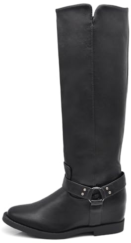 IF Fashion Scarpe Stivali da Al Polpaccio Biker Motociclista Equitazione Donna Con Cinture e Fibbie Zeppa Interna MP726-2 nero N.37