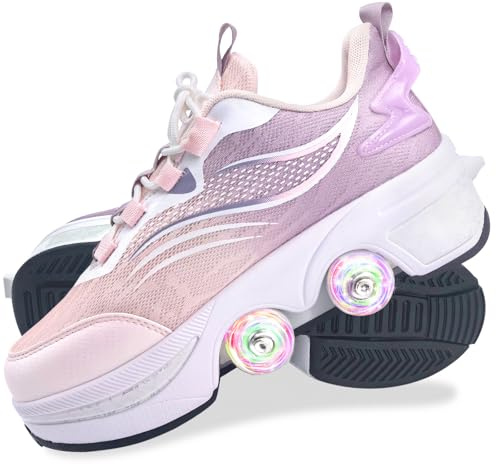 Rollschuhe,Schuhe mit Rollen für Mädchen,Turnschuhe mit Rollen Jungen,Roller Shoes zum Einklappen,LED Roller Skates for Kids,Schuhe Roller Frauen